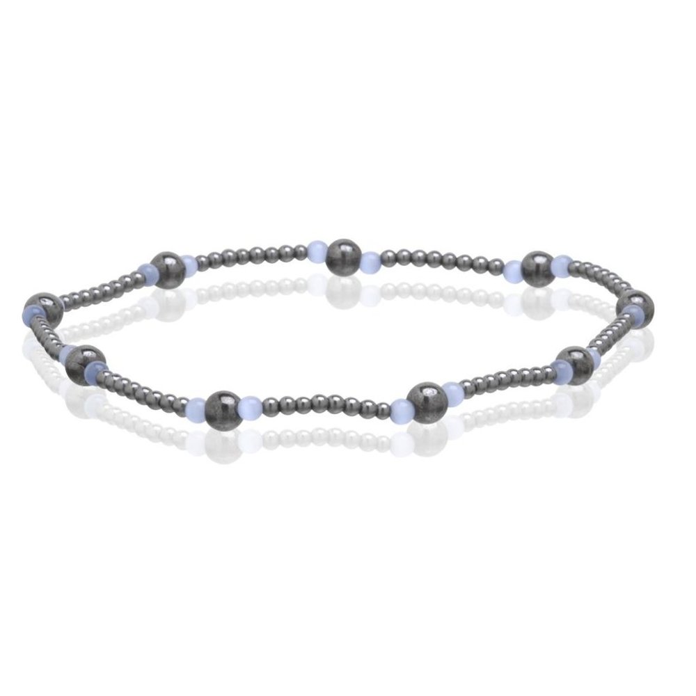 Light Blue Magnetic Hematite Anklet, Beaded Gemstone Anklet Stretchable